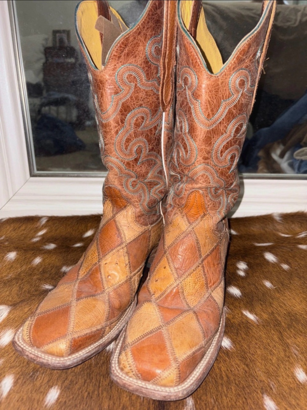 Women's Patchwork Brown Leather Cowboy Heeled Boots